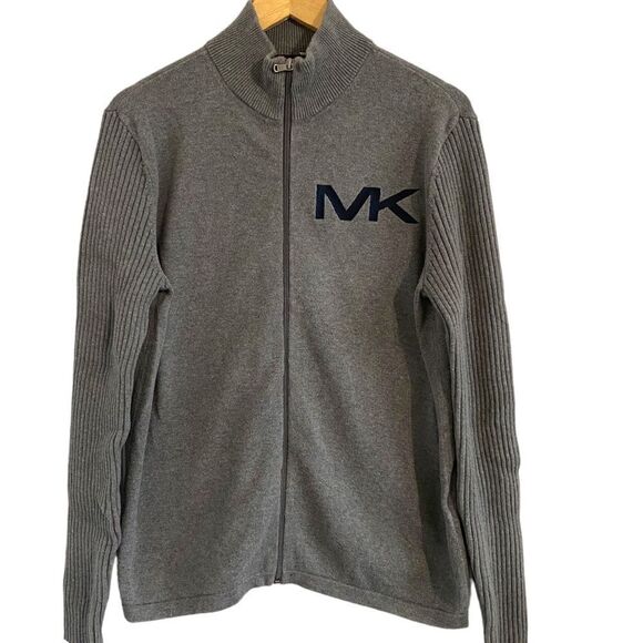 Michael Kors MK Embroidered Full Zip Up Gray Sweater Size Medium - Picture 1 of 8